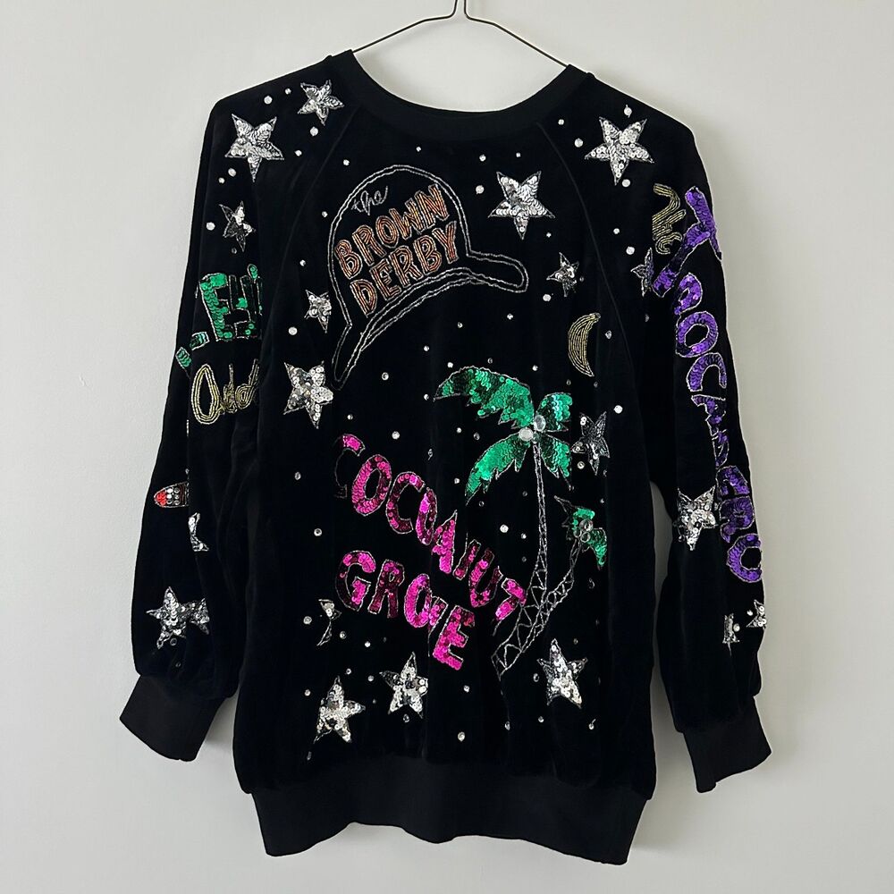 Rare Vintage 80s Bonnie Boerer & Co sequin black velvet Hollywood sweatshirt